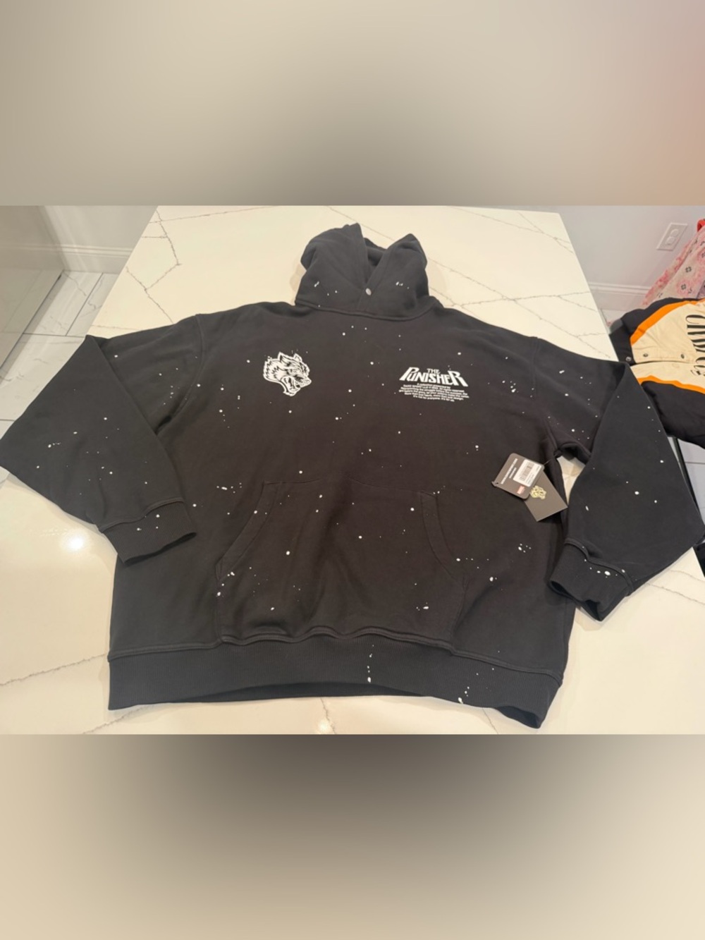 Darc Sport Marvel Black The Punisher Graphic Hoodie with White Splatter